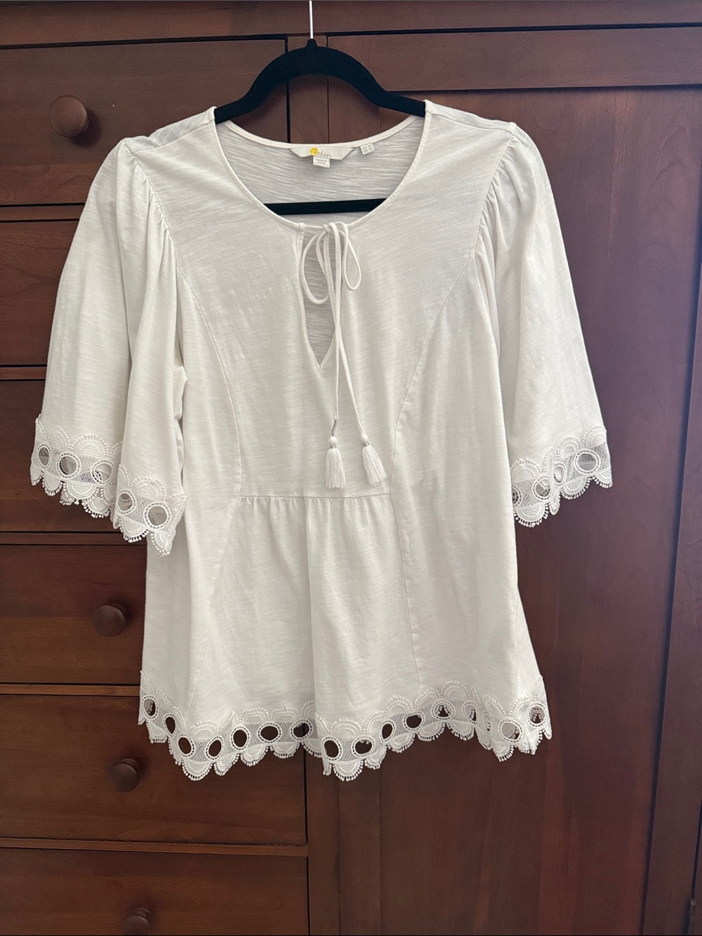 White Lace-Trim Peasant Top - Unbranded